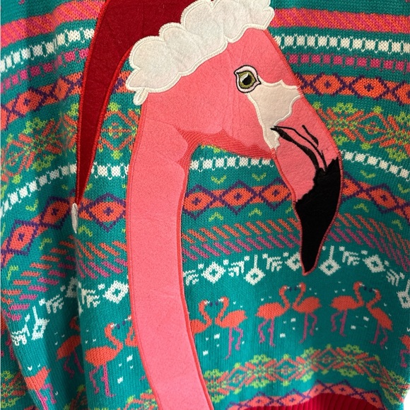 NEW Blizzard Bay Santa Flamingo bird ugly Christmas sweater, Fair Isle, Men’s L - Picture 3 of 8